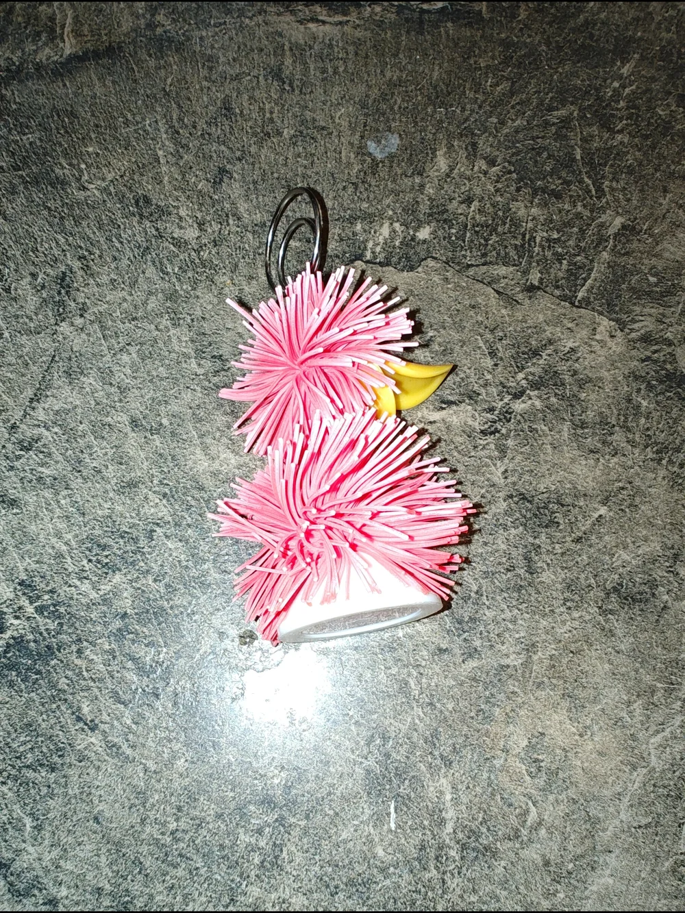 Pink Pom-Pom Paper Holder with Yellow Beak and Googly Eyes